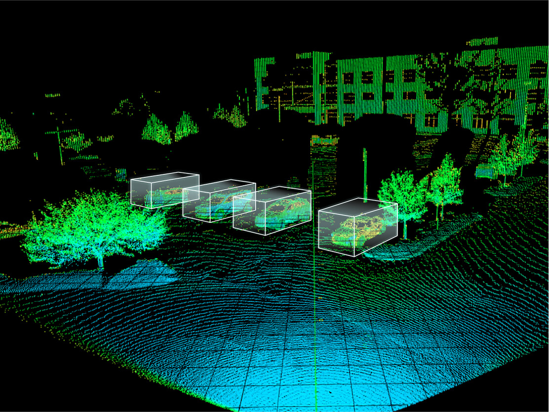 View of an outdoor square, created by the LiDAR of a vehicle
