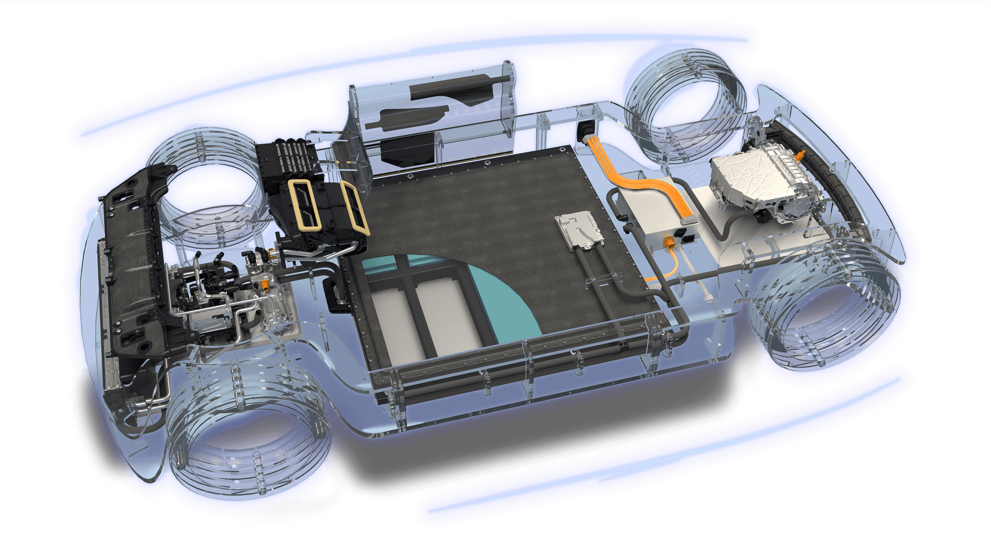 A transparent skateboard of a vehicle
