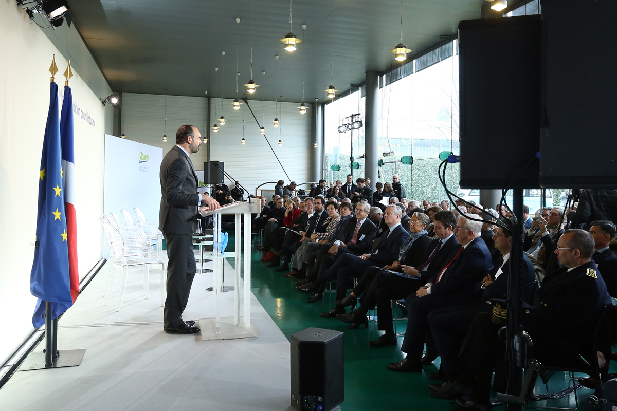 Prime Minister Edouard Philippe giving a speech at an event