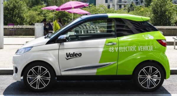 Valeo 48v electric car parked in a city