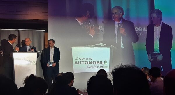 Guillaume Devauchelle and Enda ward at coyote automobile awards ceremony