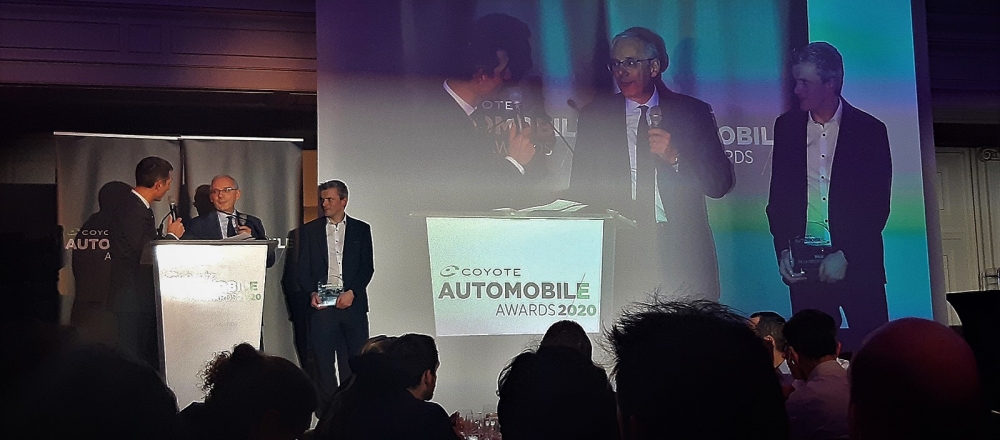 Guillaume Devauchelle and Enda ward at coyote automobile awards ceremony