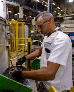 An employee at a Valeo plant in Brazil