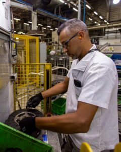 An employee at a Valeo plant in Brazil